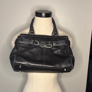 Coach Black Leather Shoulder Bag with Silver-Tone Hardware